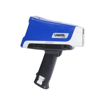 Olympus Vanta L handheld alloy analyzer performing PMI inspection on industrial metal pipe