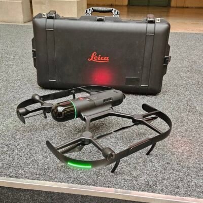 Leica BLK2FLY Drone LiDAR Scanner performing autonomous aerial mapping of an industrial facility