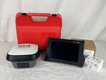 Surveyor using Leica GS18 T Smart GNSS for land surveying