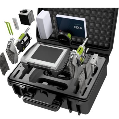 Fixturlaser NXA Pro laser shaft alignment system mounted on industrial rotating machinery
