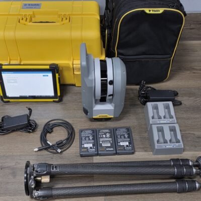 Trimble X7 laser scanning system capturing 3D point cloud data on construction site